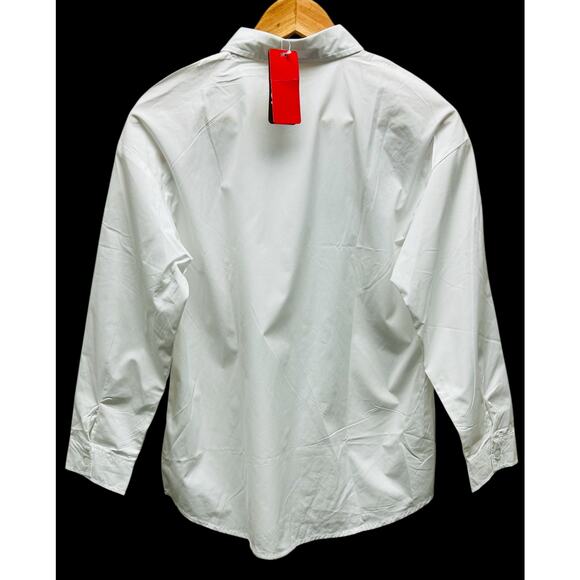 Stylish White Embroidered Blouse Medium Button Down Long Sleeve Floral NWT - Picture 3 of 7